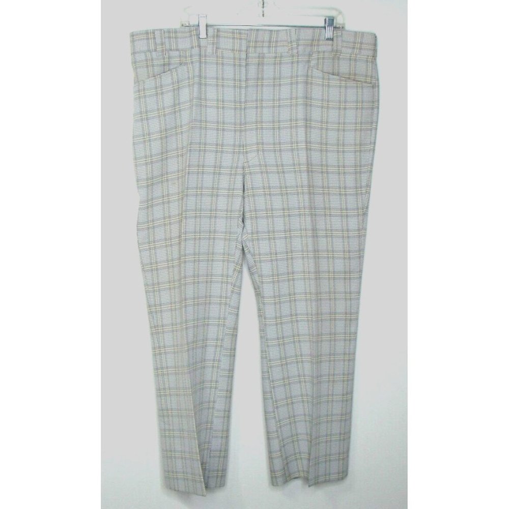 Talon Straight Leg Mens 42x27 Trouser Pants Gray Yellow Plaid Checkered Golf 80s